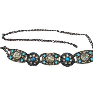 Leatherock jeweled medallions chain link metal belt NWOT